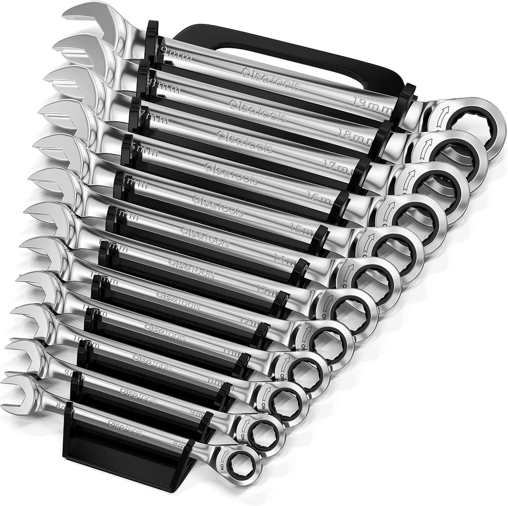 Olsa Tools Ratcheting Wrench Sets (Metric 12pc) - 6-Point Box End Ratchet Wrenches Set - 120 Tooth Metric Ratchet Wrench Set - Works on Stripped and Rounded Bolts - Professional Grade - Part: 1354