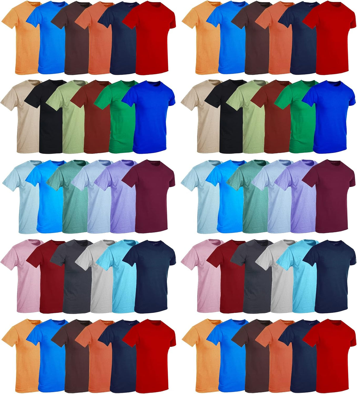 SOCKS'NBULK Men's Cotton Crew Neck Regular T-Shirts Bulk Short Sleeve Lightweight Tees Mix Colors