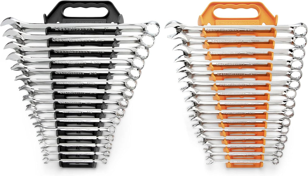GEARWRENCH 30 Piece 12 Point Long Pattern Combination SAE/Metric Wrench Set with Wrench Racks (1/4-1 in., 8-22 mm) - 81937