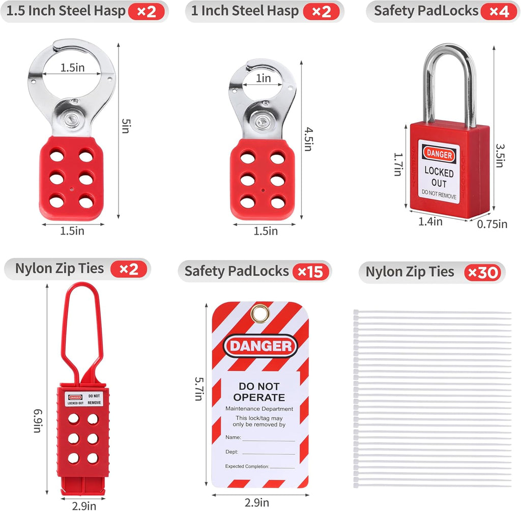 73 PCS OSHA Compliant Lockout Tagout Kit- Safety Loto Kit with Padlocks, Lockout Hasps, Loto Tags, Circuit Breaker, Electrical Plug, Ball/Gate/Cable Locks for Industrial Electrical & Machinery Safety