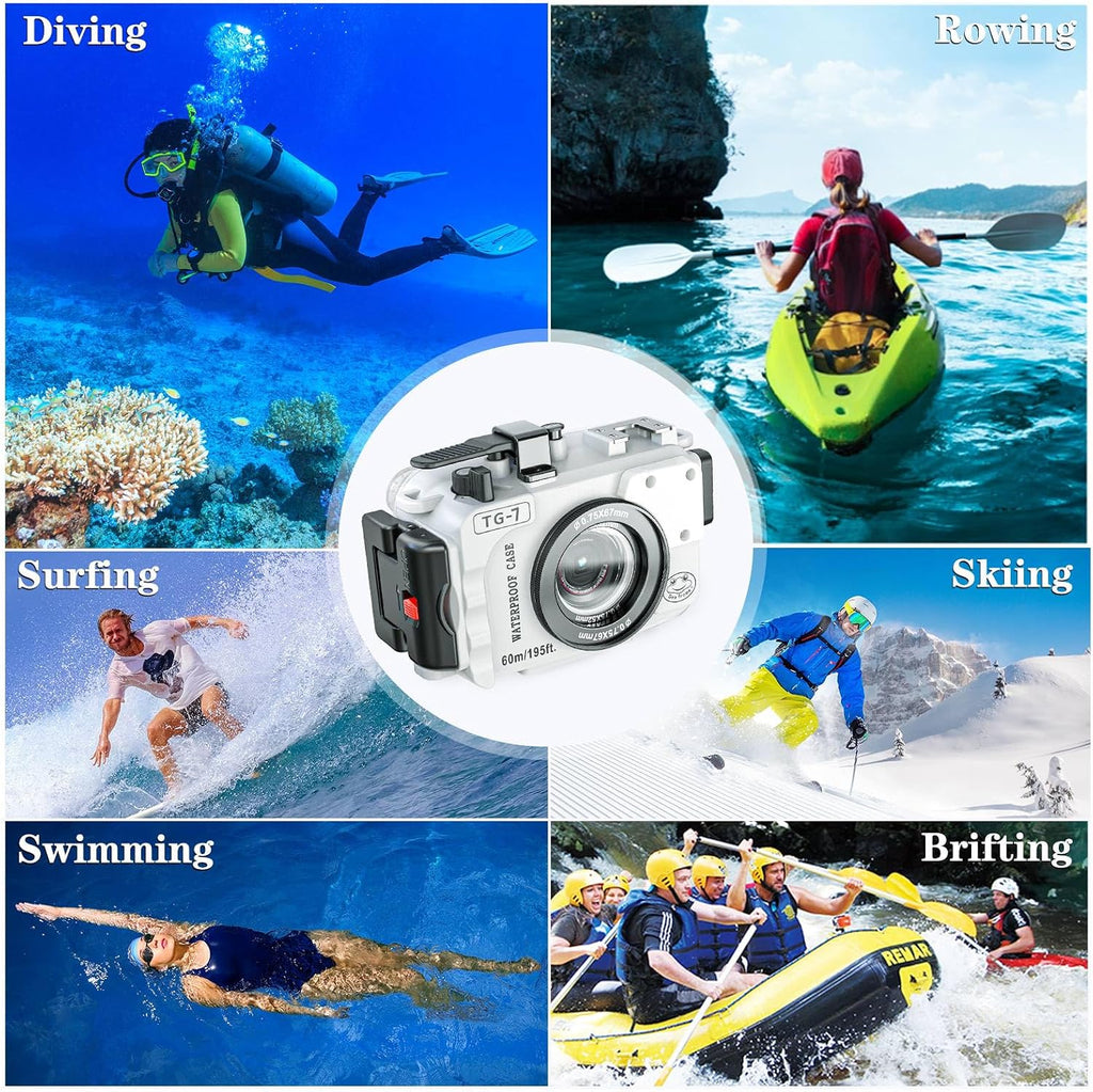 TG-7 Underwater Camera Housing Case, 60m/195ft Waterproof, PC Material with O-Ring Seal, Compatible with Olympus OM System Tough TG-7 (White)