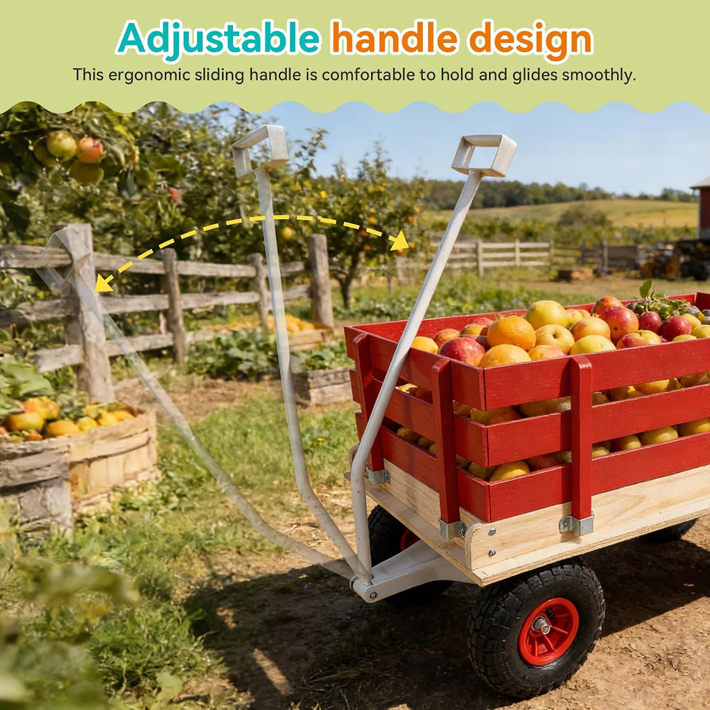 Garden Cart with Removable Side Panels, 176 lbs Capacity - Heavy-Duty Steel Yard Cart with Pneumatic Tires, Ideal for Gardening, Beach Use, and More (Red-White Handle)