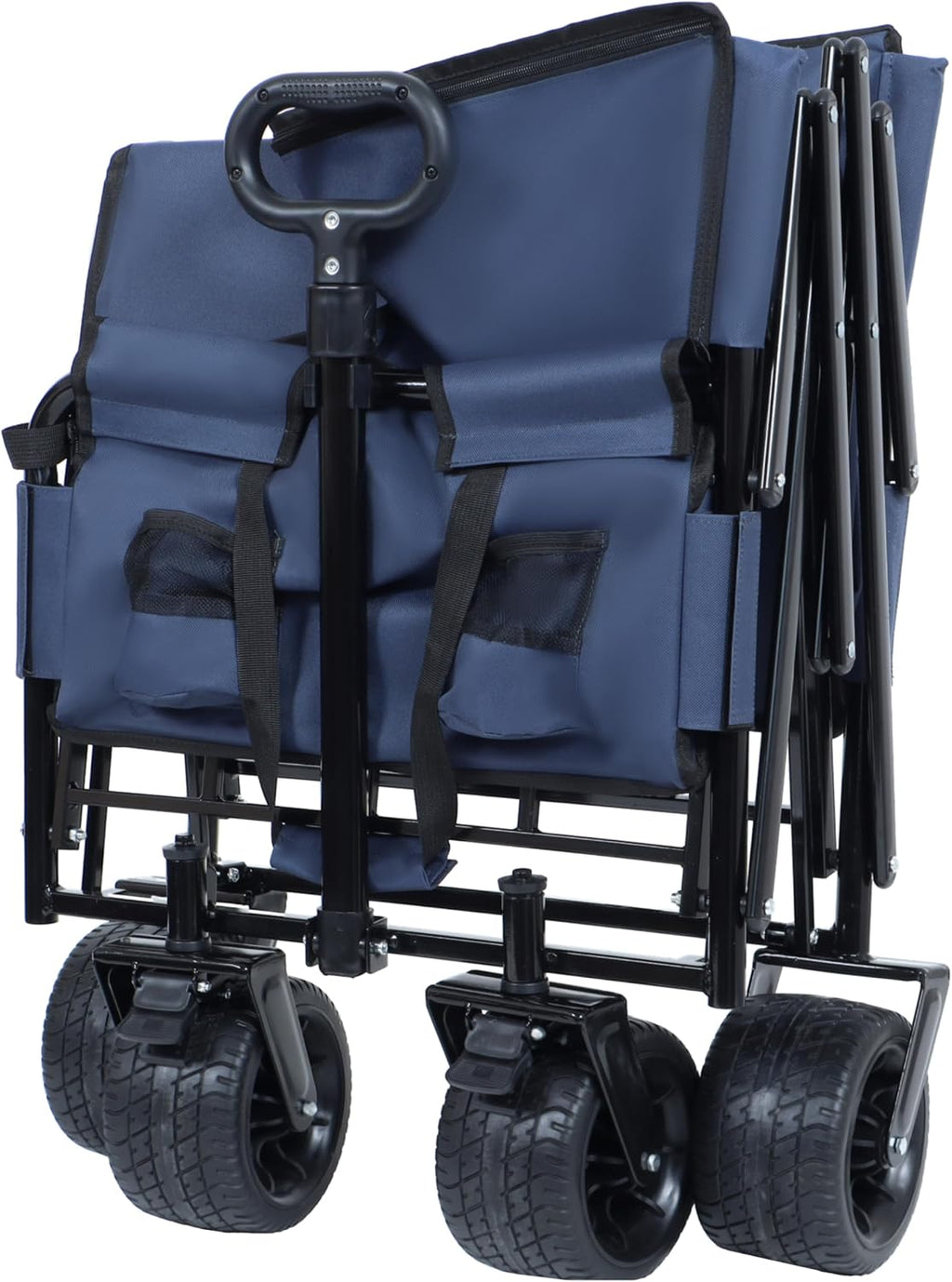 3-in-1 Heavy-Duty Convertible Folding Wagon Cart with Bench Seat & Storage – 500lb Capacity, 180L All-Terrain Wagon for Camping, Beach, Sports, & Garden – 360° Swivel Wheels (Blue)
