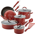 Rachael Ray Cucina Nonstick Cookware, Cranberry Red Pots and Pans Set, 12-Piece