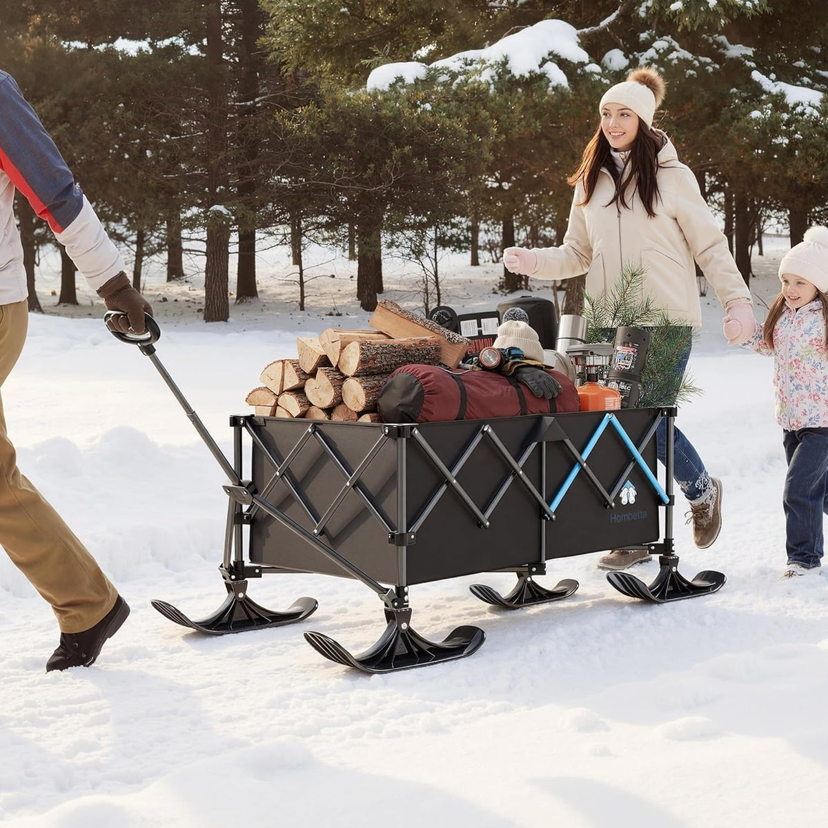 Homebetta 48' XL Collapsible Wagon Cart, 400L Heavy Duty Folding Wagon with All-Terrain Wheels and Sled Board, 560 lbs Capacity Utility Wagon for Camping, Garden, Sports, Beach and Shopping