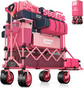 400L Double Decker Wagon Collapsible with 54' L Tailgate, 560lbs Heavy Duty Wagons Carts Foldable, Extra Large Folding Beach Wagon with Big All-Terrain Wheels for Camping, Sports, Groceries, Pink