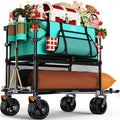 Uyittour Foldable 50''L Extra Long Double Decker Wagon for Sport, 400L Collapsible Heavy Duty Wagon Cart with Big Wheels, Utility All-Terrain Large Extender Cart for Outdoors, Light Blue