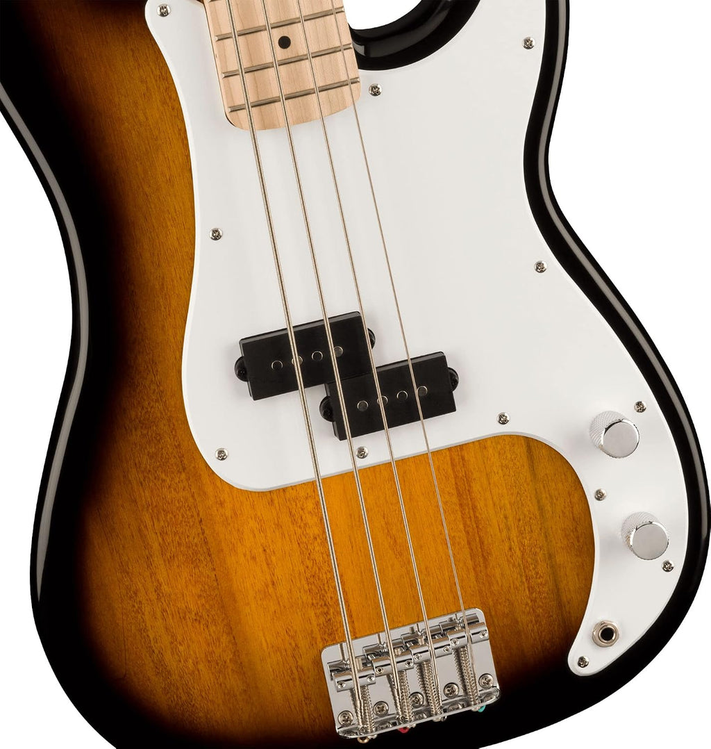 Fender Squier Sonic Precision Bass Guitar, Maple Fingerboard - 2 Color Sunburst Bundle with Tuner, Strap, and Austin Bazaar Instructional DVD