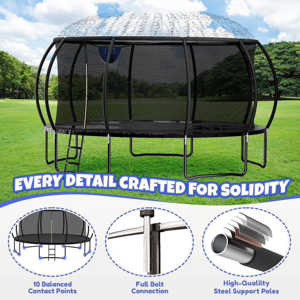 Kiivakii Trampoline 8FT 10FT 12FT 14FT 16FT, Outdoor Trampolines for Kids and Adults, Recreational Trampoline with Enclosure Net & Ladder, Round Trampolines ASTM Approved