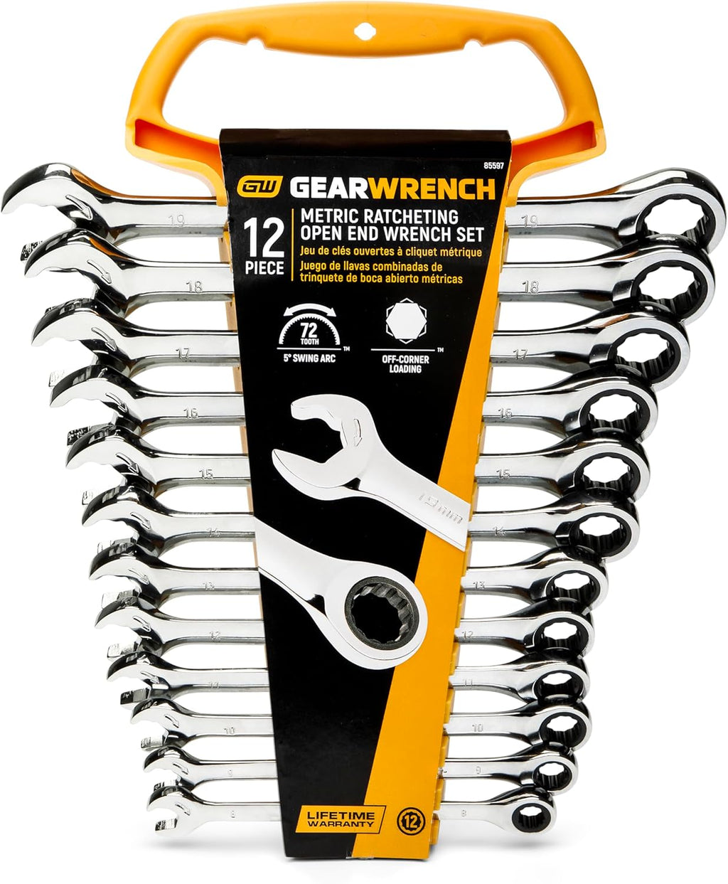 GEARWRENCH Open End Ratcheting Metric Wrench Set 12 Pc., 12 Point - 85597