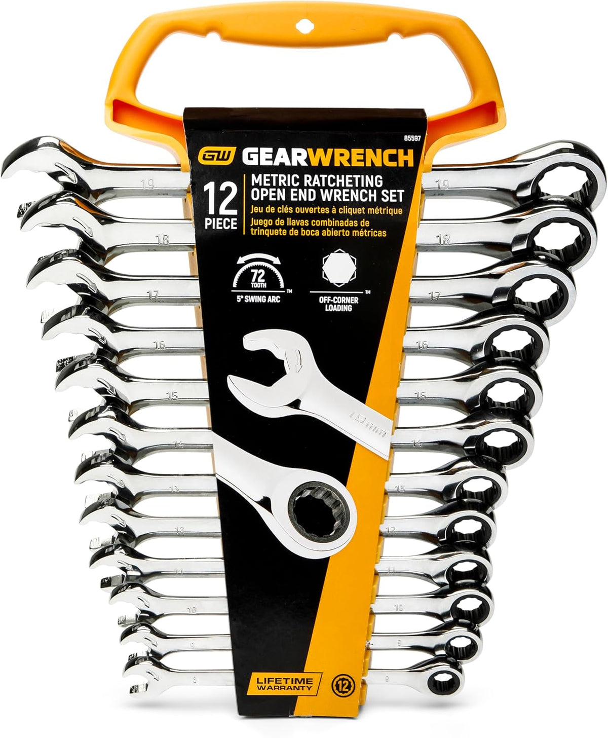 GEARWRENCH Open End Ratcheting Metric Wrench Set 12 Pc., 12 Point - 85597