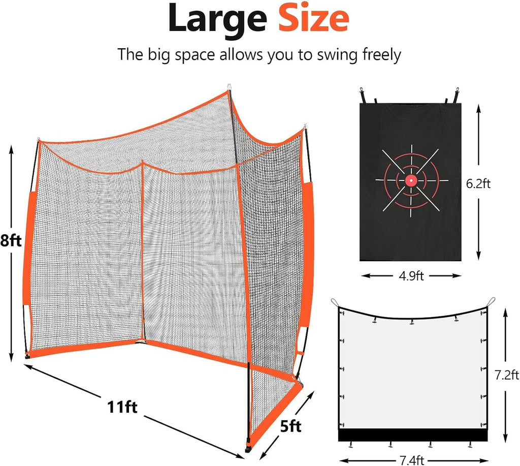 ORIENEGAR Golf Simulator Cage with HD Impact Screen & Target Practice Cloth, 11x8x5 FT Golf Hitting Net Cage, for Indoor, Outdoor, Garage, Backyard & Home Practice