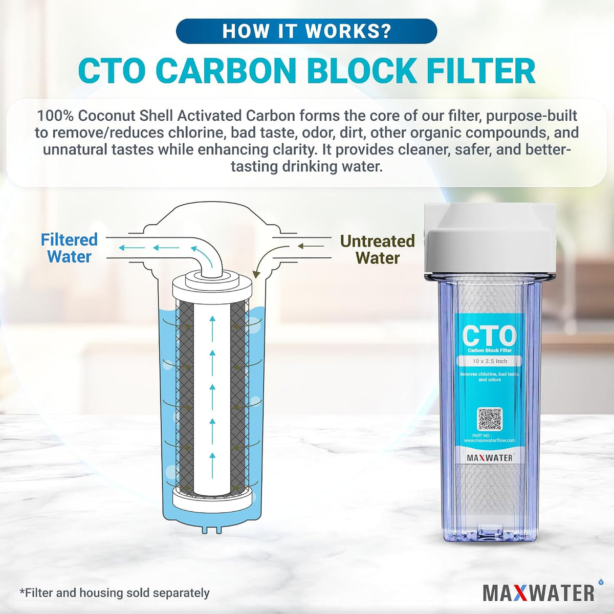 Max Water 5 Micron 10 x 2.5 CTO Carbon Water Filter Cartridge for Whole House Filtration Systems Compatible with WHEF-WHWC, WHCF-WHWC, FXWTC, AMZN-SCWH-5, CTO10, 25-Pack