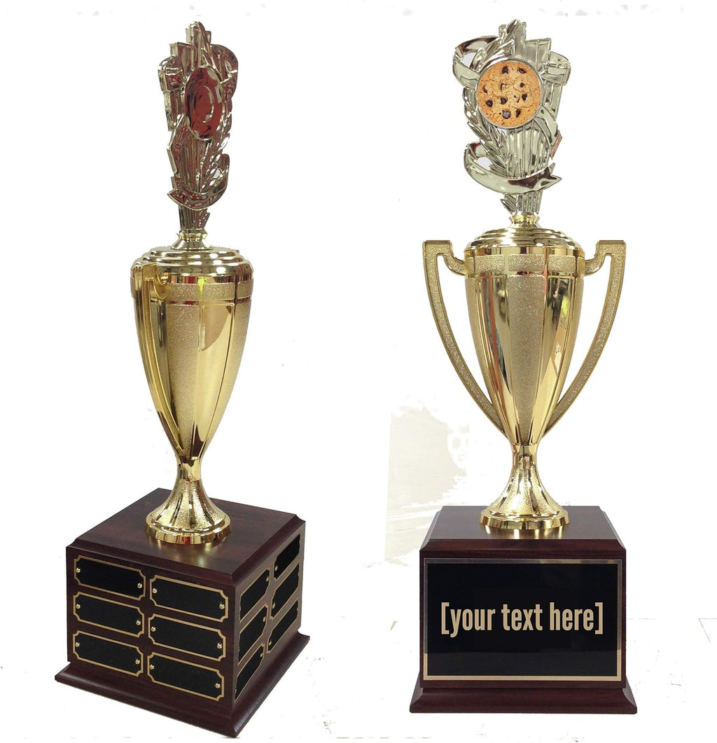 Cookie Bake Off Traveling Trophy with Logo - Plastic Trophy with Base, Awards and Trophies for Fun Contests, Prizes for Adults and Kids Gold,18'