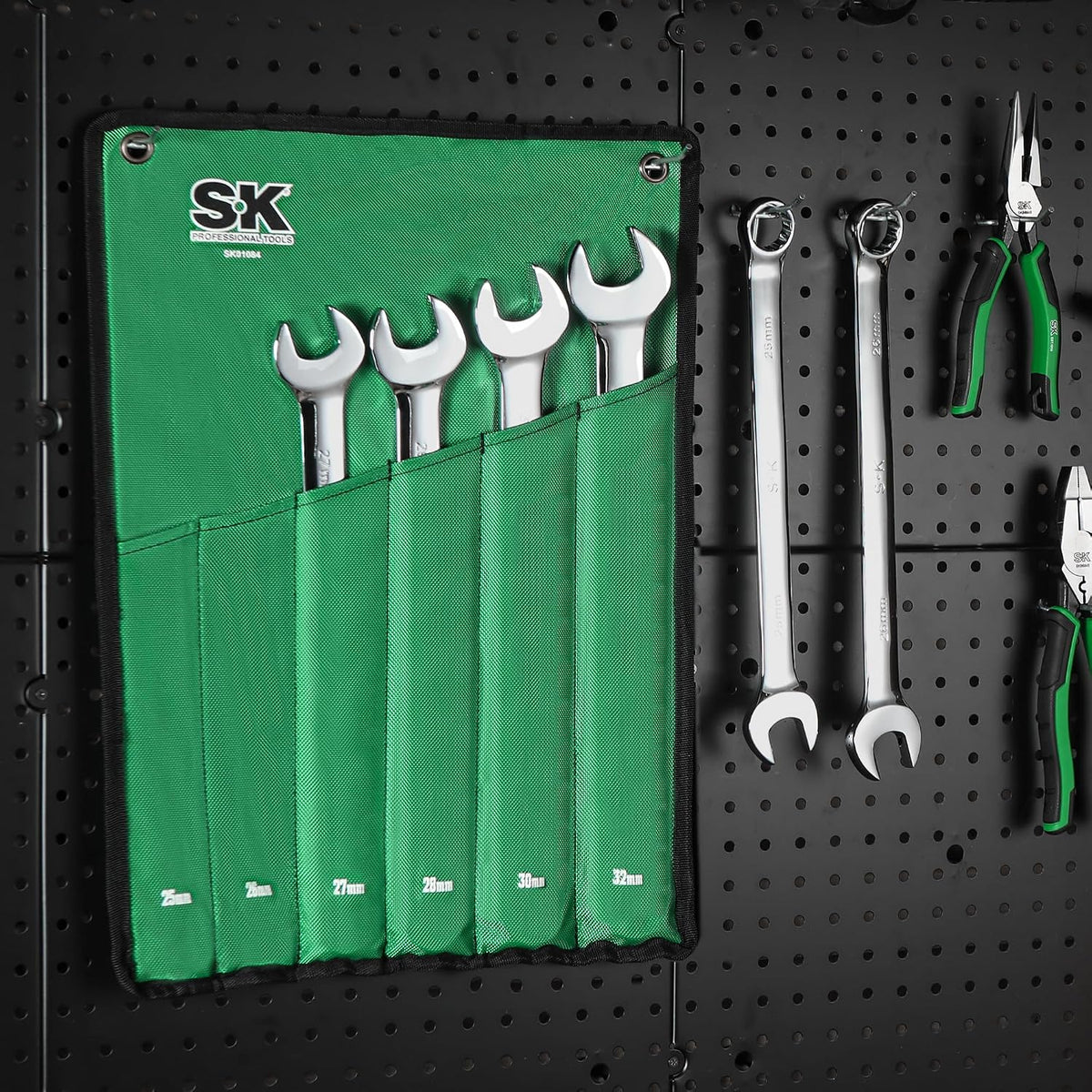 SK Long Pattern Combination Wrench Set, Metric 25 to 32mm, 6-Piece, SuperKrome Finish, Premium CR-V Construction, with Rolling Pouch