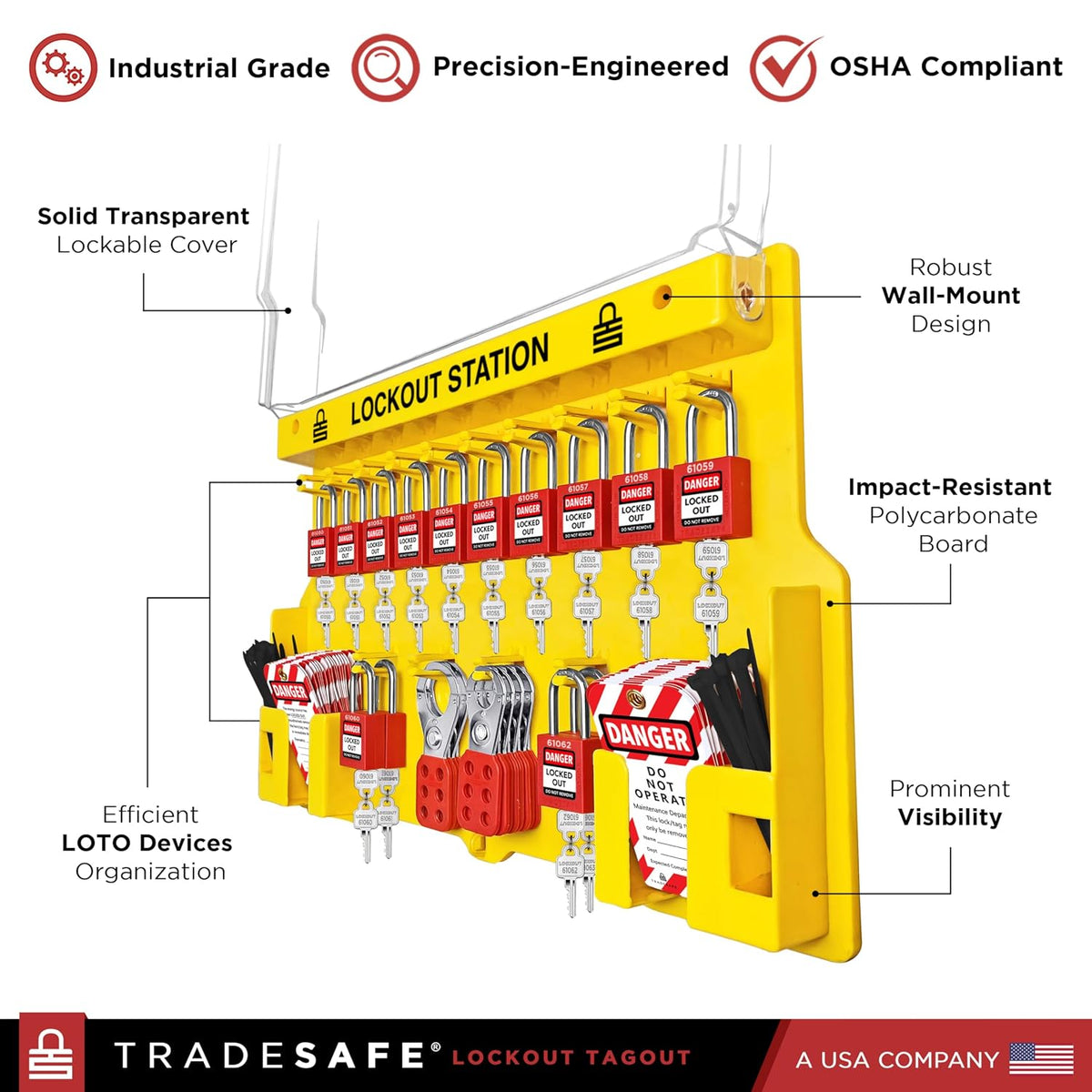 TRADESAFE Lockout Tagout Station with Loto Devices - 14 Pack Safety Lock Set, 6 Hasps, 40 Do Not Operate Tags, Lock Out Tag Out Kit Board, Lockout Safety Supply for OSHA Compliance