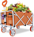Orange Wagon for Groceries - Heavy Duty Wagon Cart with Wheels Collapsible, Large Capacity Utility Grocery Cart for Outdoor Garden Shopping and Sports