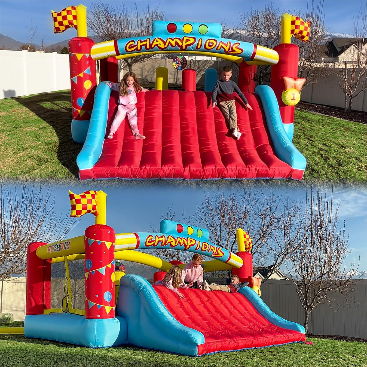 AKEYDIY Inflatable Bounce House,13.4ft x 13ft Kids Bouncy House with Extra Wide Slide&Climbing Wall, Bounce House for Big Kids 8-12,Outdoor/Indoor Kids Bouncy Castle for Holiday, 550W Blower Included