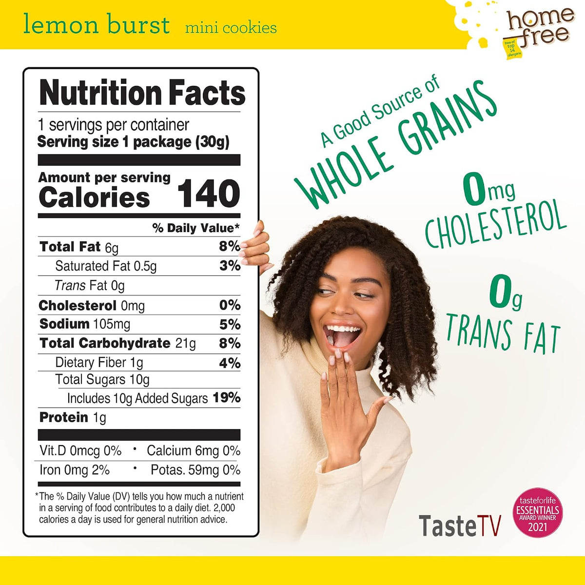 Homefree Treats You Can Trust Gluten Free Mini Cookies, Single Serve, Lemon Burst, 1.0 Ounce (Pack of 64)