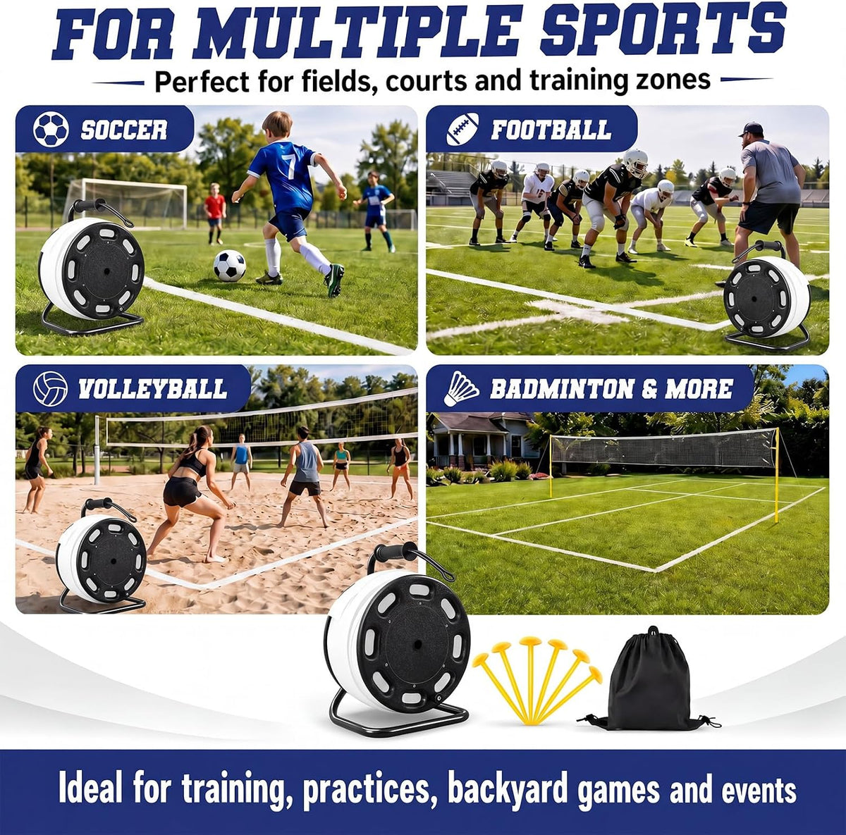 Shimeyao 328 ft Field Marking Tape Kit Stretchable Sports Boundary Rope with Ground Stakes Portable Durable Court Line Marker for Soccer Football Beach Volleyball Badminton Outdoor