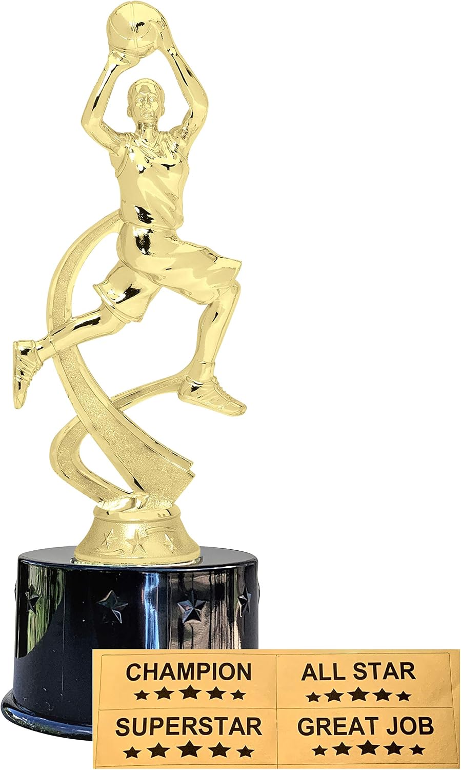 Express Medals Female Girls Basketball Award Trophy Party Favor Gift Prize Including 4 Gold Color Decals to Custom Personalize The Black Round Base