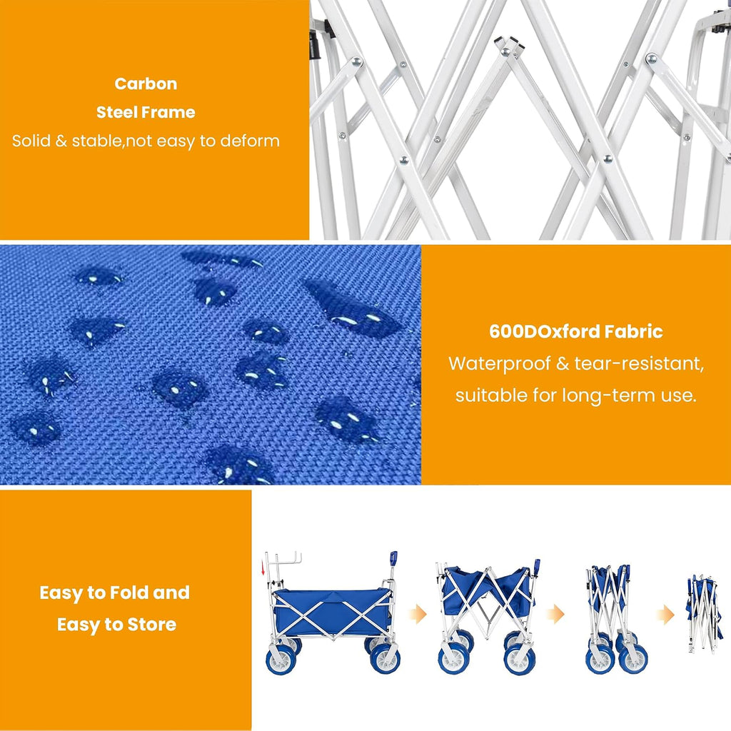 500lbs Heavy-Duty Beach Wagon Cart.9 All-Terrain Wheels,Adjustable Handle,Folding Chair Racks,Insulated Cooler Bags &Multi-Pocket Storage for Beach,Camping &Outdoor Sports.Collapsible Utility Wagon