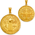 JEWELHEART 14K Real Gold Saint Benedict Medals 14mm 18mm 20mm 25mm Diamond Cut San Benito Pendant Charm For Men Women Religious Medallion Two Sided