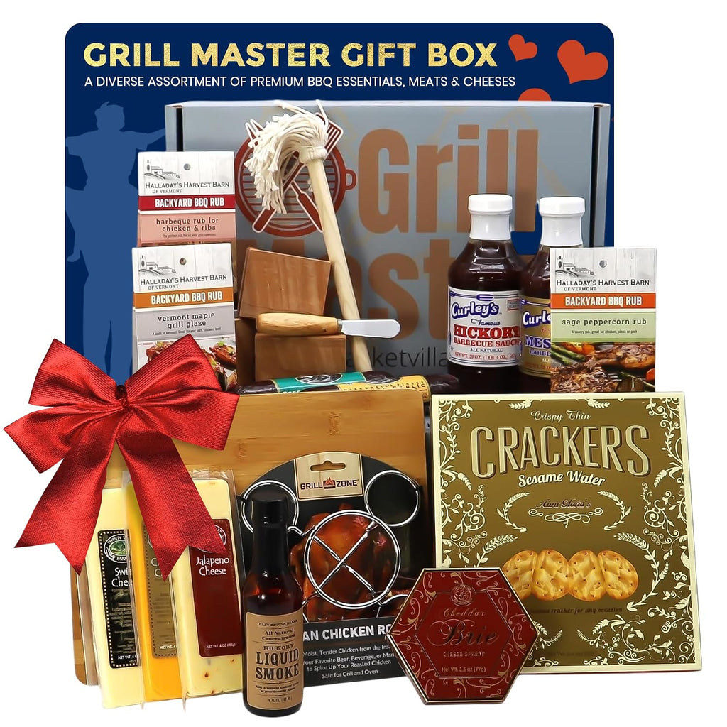 Gift Basket Village Grill Master Gift Box for Father's Day – Grilling Spices and Rubs Gift Set, BBQ seasoning gift set, Meats, Cheeses, BBQ Spice Set, Ideal for Dad and BBQ Lovers – (X-Large)