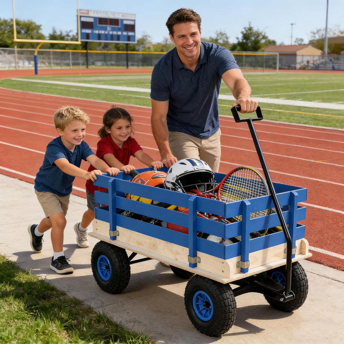 Garden Cart with Removable Side Panels, 176 lbs Capacity - Heavy-Duty Steel Yard Cart with Pneumatic Tires, Ideal for Gardening, Beach Use, and More (Blue-Black Handle)