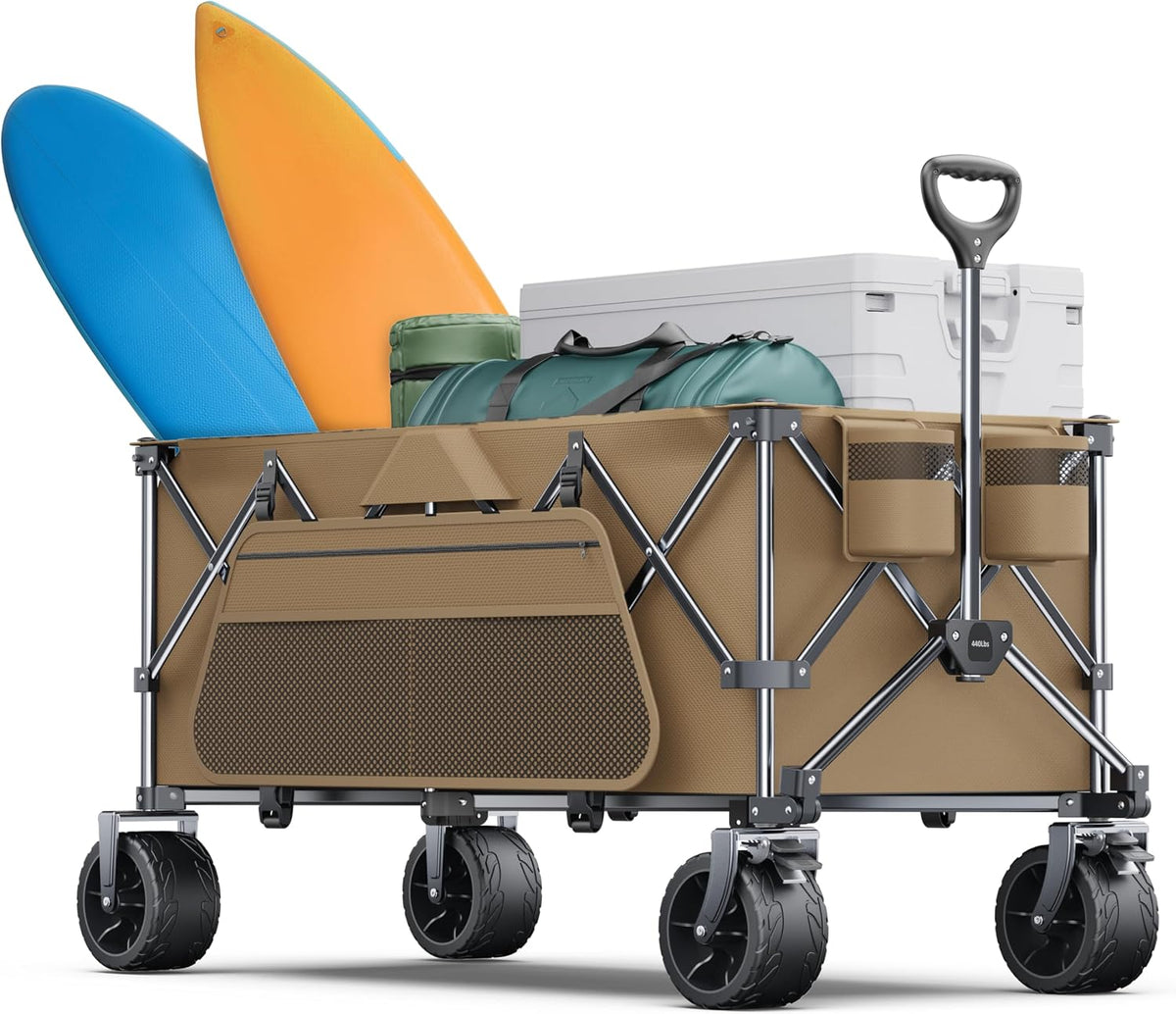 440Lbs Collapsible Wagon Cart with Big Wheels,Utility Wagons with Weight Capacity,Heavy Duty Wagon with Excellent Steering,Ideal for Camping,Gargen,Transport,Outdoor Sports
