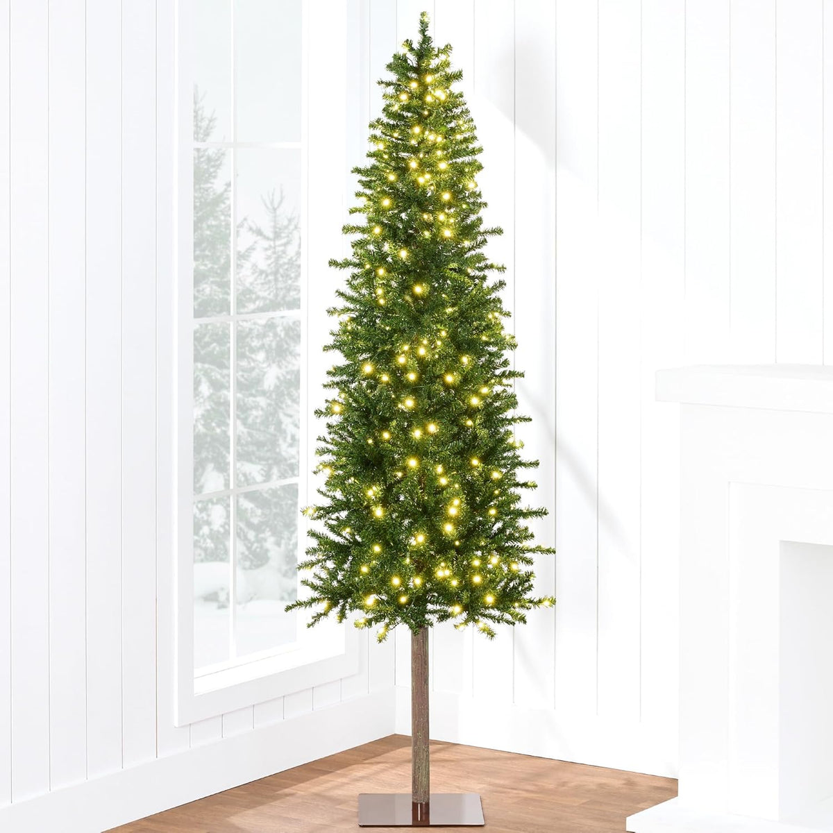 Best Choice Products Pencil Christmas Tree 7.5ft Pre-lit Alpine Slim Holiday Decoration, Lighted Skinny Décor LED Lights, Metal Stand