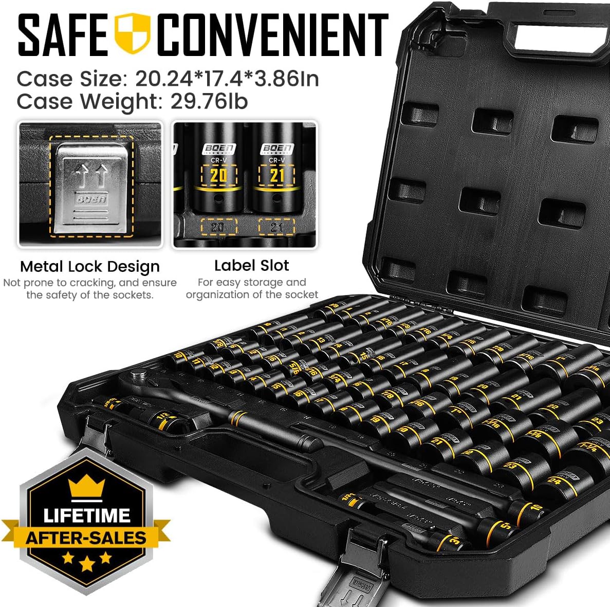 BOEN 1/2' Drive Impact Socket Set, 65-Piece Standard SAE (3/8' to 1-1/4') & Metric (10mm-24mm) Deep & Shallow Socket with Paint-Filled Markings, Includes Extensions, Ratchet, Adapter & Universal Joint