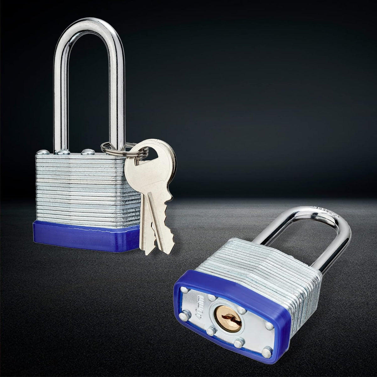 Lock Outdoor Padlocks, Laminated keyed Padlock, 1-9/16 in Wide Body, Padlock Set with Keys, Long Shackle (60Pack)