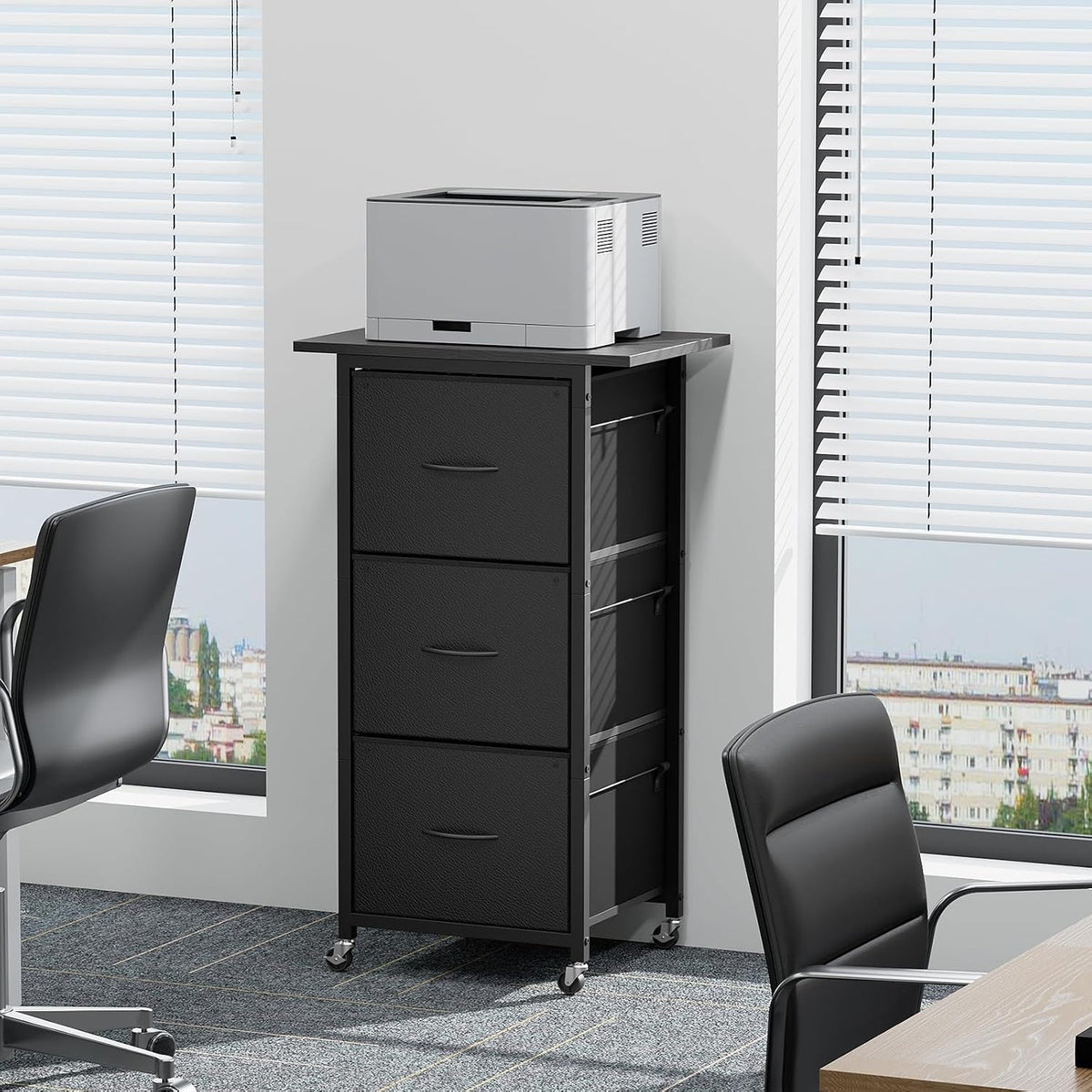 MAHANCRIS Printer Stand and File Cabinet Bundle, 3-Tier Industrial Printer Cart with Power Outlets and 2 USB Ports, Vertical Filing Cabinet with Wheels, PTHB78E01-FCBK5901
