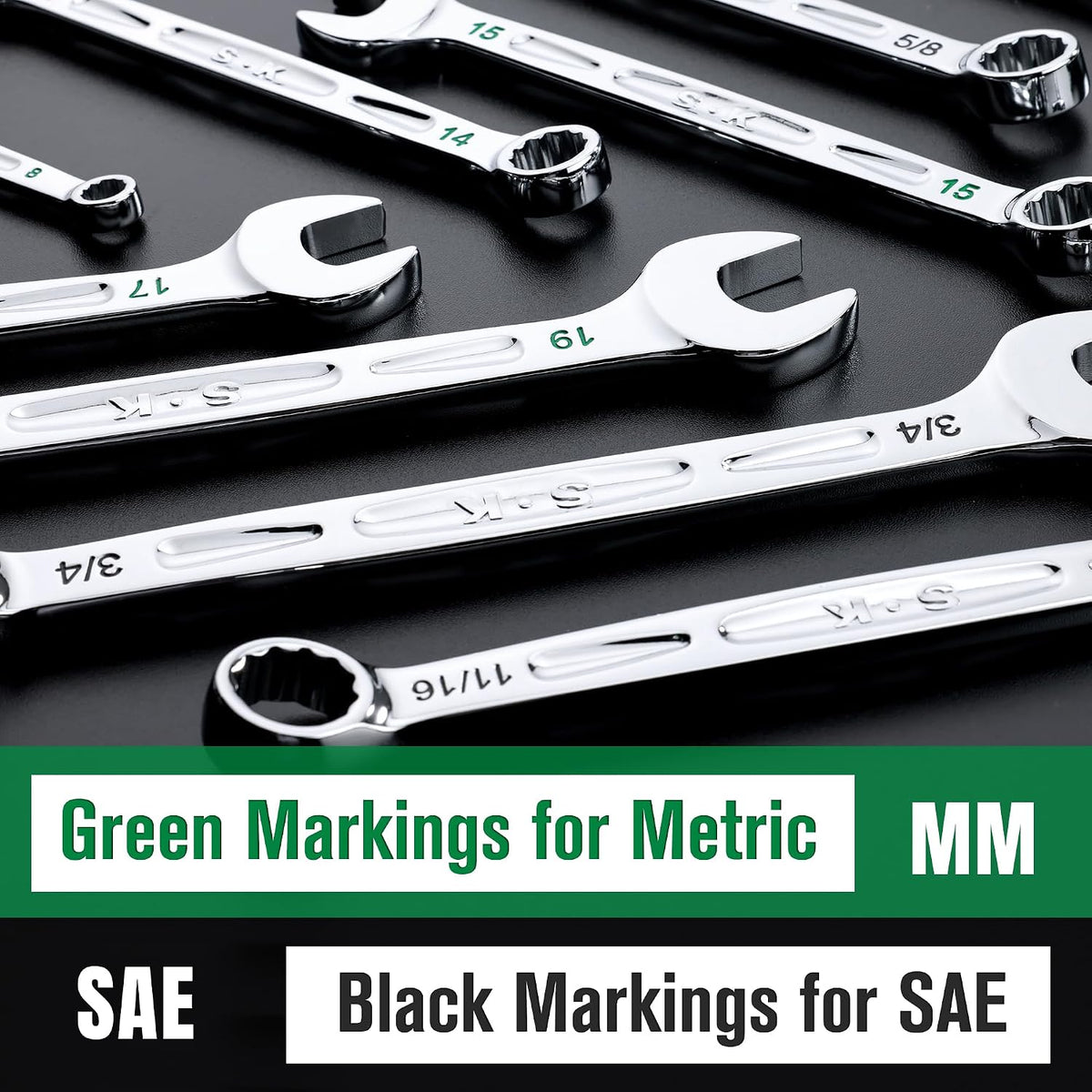 SK Combination Wrench Set, SAE 5/16' to 3/4', Metric 8 to 19mm, 23-Piece, SuperKrome Finish, Premium CR-V Construction, with Rolling Pouch