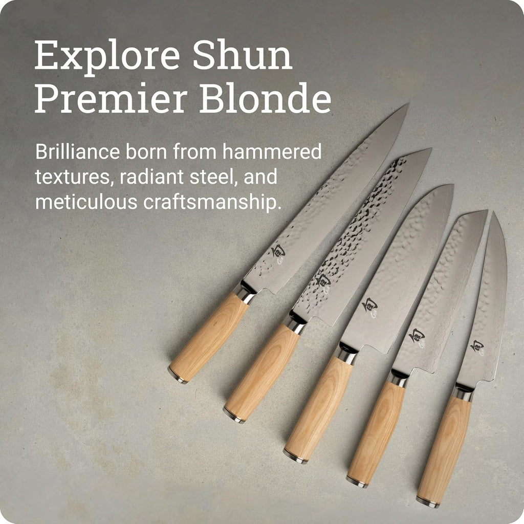 Shun Premier Blonde 6.5' Master Utility Knife, Handcrafted Japanese Knife, VG-MAX Core with Damascus Stainless Steel Cladding, Pakkawood Handle, Precision and Sharpness for Professional and Home Chefs