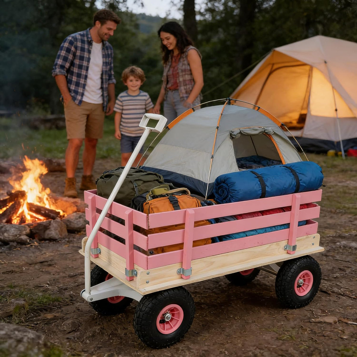 Garden Cart with Removable Side Panels, 176 lbs Capacity - Heavy-Duty Steel Yard Cart with Pneumatic Tires, Ideal for Gardening, Beach Use, and More (Pink-White Handle)