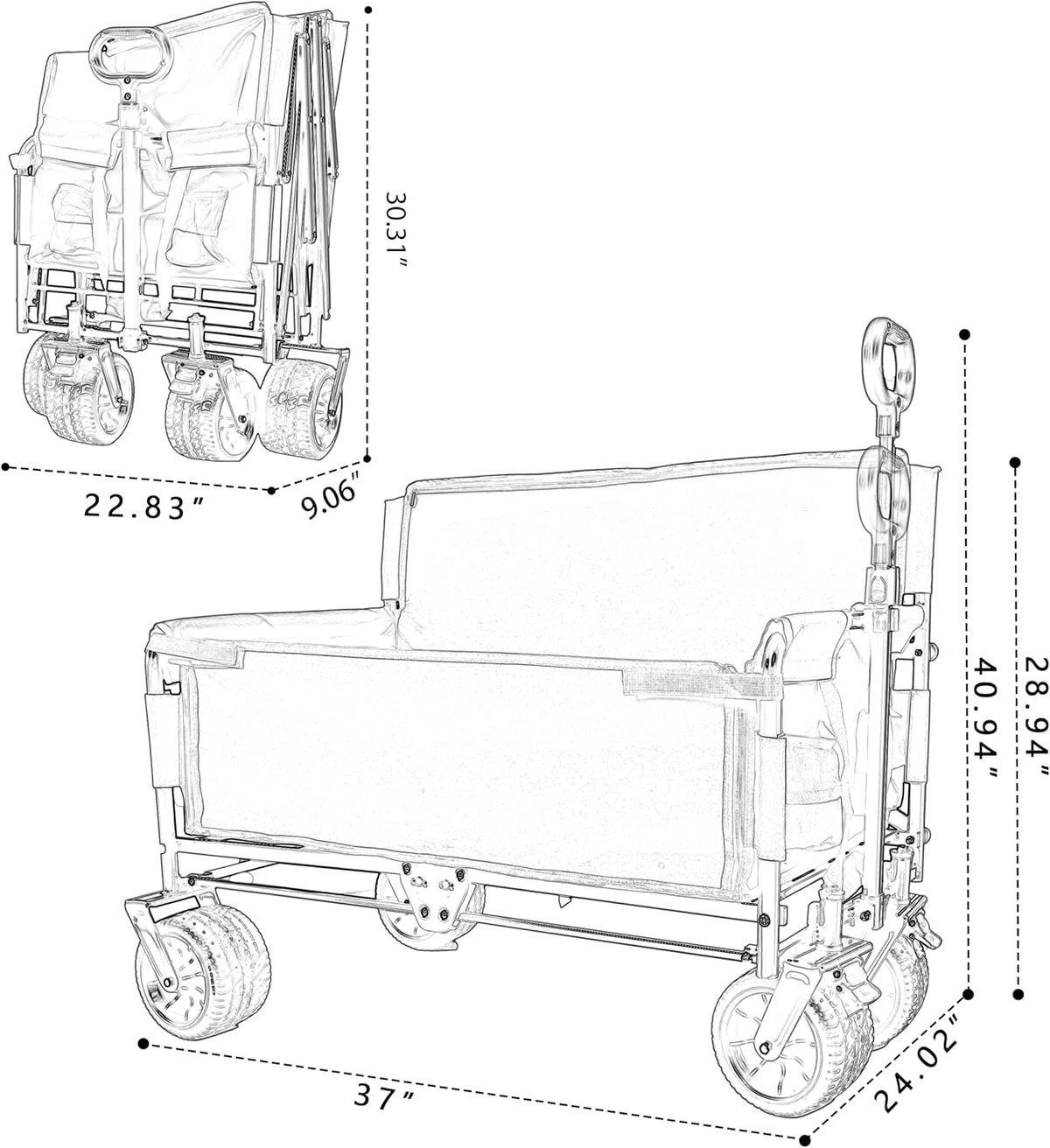CIATRE 3-in-1 Heavy-Duty Convertible Folding Wagon Cart with Bench Seat & Storage – 500lb Capacity, 180L All-Terrain Wagon for Camping, Beach, Sports, & Garden – 360° Swivel Wheels (Purple)