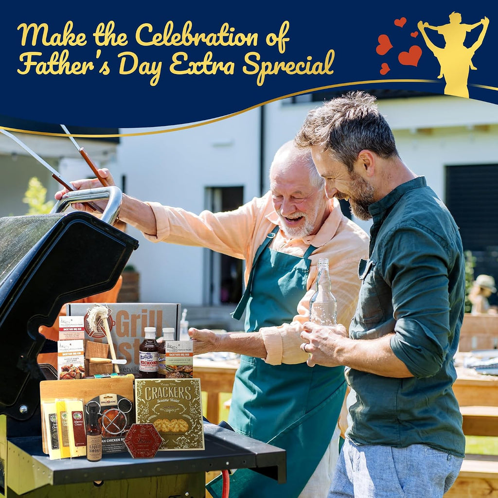 Gift Basket Village Grill Master Gift Box for Father's Day – Grilling Spices and Rubs Gift Set, BBQ seasoning gift set, Meats, Cheeses, BBQ Spice Set, Ideal for Dad and BBQ Lovers – (X-Large)