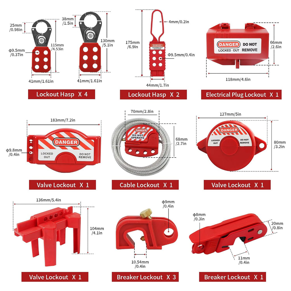 74 PCS Lockout Tagout Kit Electrical Loto Device,Lock Out Tag Out Station Clamp-On Universal Multi-Pole Circuit Breaker Locks,Hasps,Safety Padlocks,Loto Tags with Nylon Ties(Black Box)