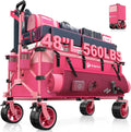 Originsure 48' L Collapsible Beach Wagon Cart Foldable, 560LB Weight Capacity 300L Heavy Duty Folding Wagons with Big All-Terrain Wheels, Utility Carts for Groceries, Camping, Sports - Pink
