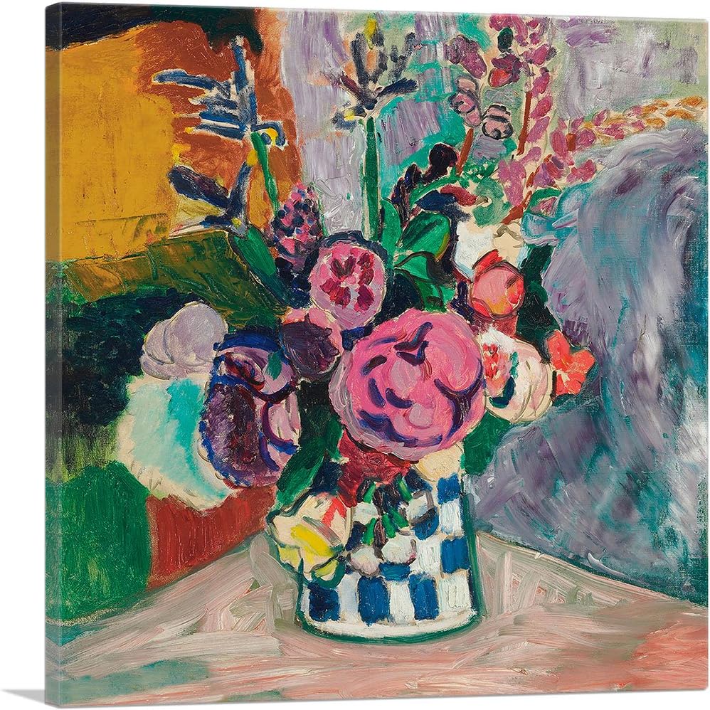 ARTCANVAS Still Life of Peonies in a Vase 1907 Canvas Art Print Stretched Framed Painting Picture Poster Giclee Wall Decor by Henri Matisse - 36' x 36' (0.75' Deep)