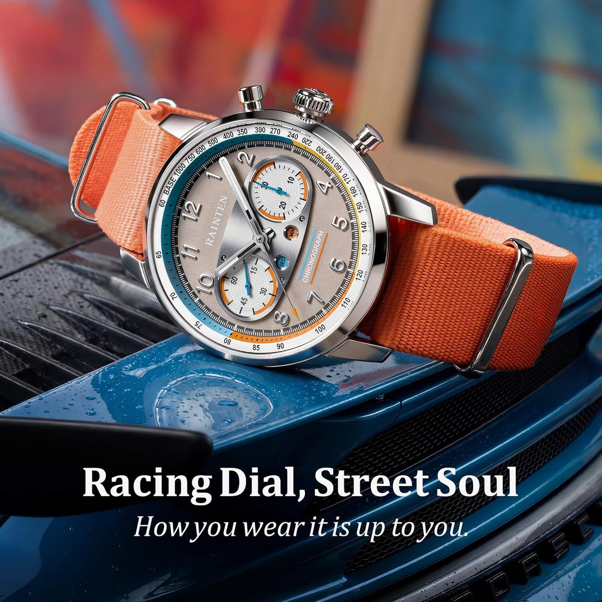 RAINTEN Chronograph Watch, Mechanical Watch for Men, Case 40mm, Seagull St19 | Stainless Steel with Genuine Leather Strap and Sapphire Crystal, Nylon Strap, Gifts- R9032, R9031B, R9031, R9031A