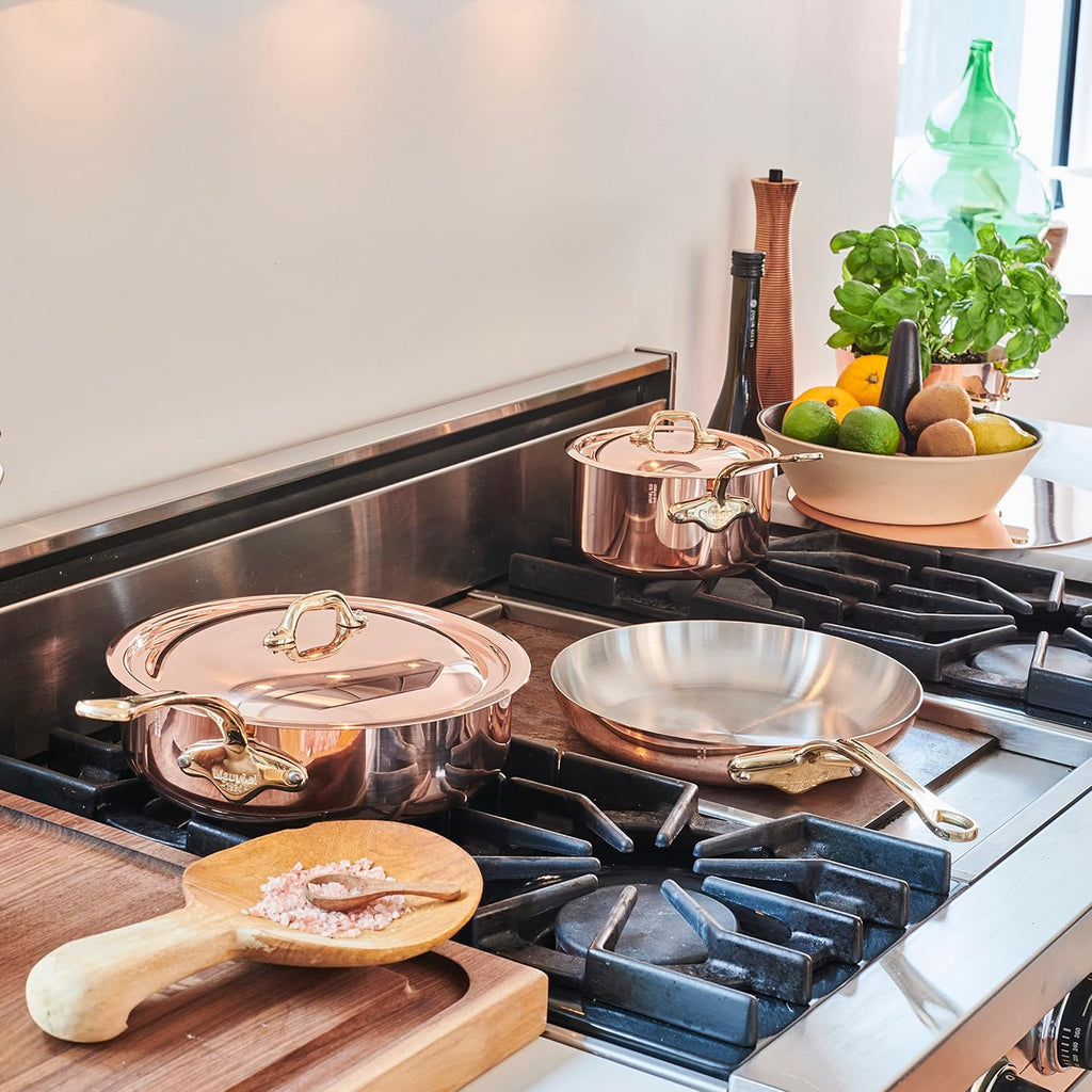 Mauviel M'Heritage 150 B 1.5mm Polished Copper & Stainless Steel 14-Piece Cookware Set With Brass Handles, Made In France