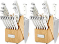 Cuisinart 15-Piece Knife Set with Block, High Carbon Stainless Steel, Forged Triple Rivet, White, C77WTR-15P (Pack of 2)