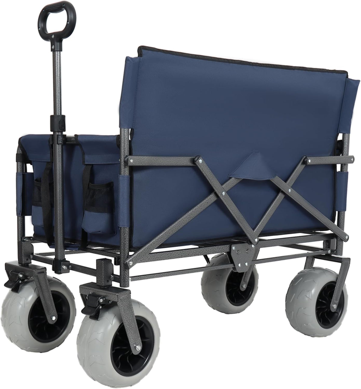 3-in-1 Convertible Folding Wagon Cart with Bench Seat & 180L Storage - 500lbs Heavy-Duty All-Terrain Wagon for Camping, Beach, Sports & Garden Use (Dark Blue +9'x4' Wheels)