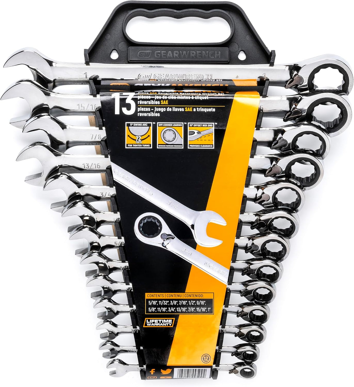 GEARWRENCH 13 Pc. 12 Pt. Reversible Ratcheting Combination Wrench Set, SAE - 9509N (Pack of 4)