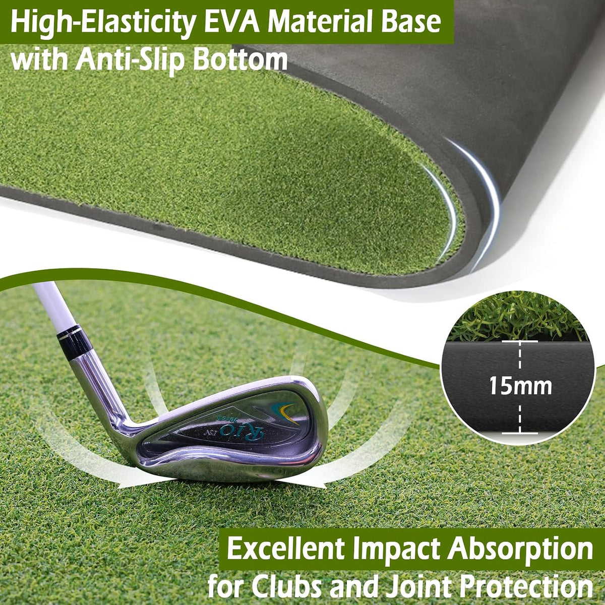 Bearwill Golf Mat 31mm, 5x4ft/5x5ft Elite Golf Hitting Mats for Practice Outdoor Indoor, High-Elasticity Artificial Turf Mat for Garage Simulator Chipping Driving Training