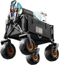 DXZ Beach Wagon Cart with Big Wheels for Sand – Folding Collapsible Wagon, Heavy Duty Wagons Carts Foldable for Beach, Camping, Outdoor Gear, Easy Setup Black Yellow