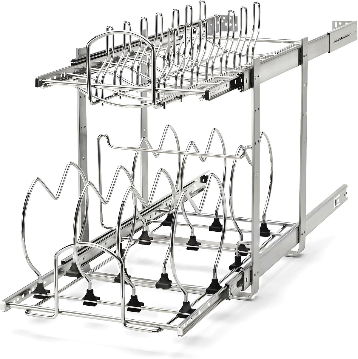 Rev-A-Shelf 2-Tier Kitchen Cabinet Pullout, Cabinet Organizer for Pots, Pans, and Lid Cookware, Adjustable Heavy Duty Wire, Min Opening Width of 11.5', Chrome, 5CW2-1222-CR